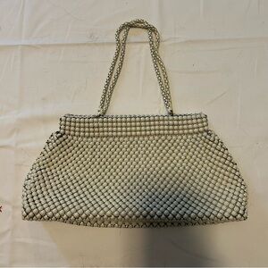 Whiting & Davis Silver and Cream Mesh Clutch